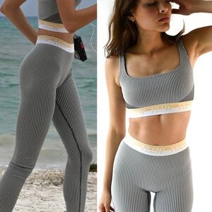 YLLW the Label Set - Bruce Ribbed Bra/Cora Ribbed Bra - Neutral - Size Small